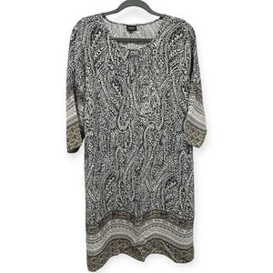 Viventy Bernd Berger Size 48 (16) 3/4 Sleeve Shift Dress Gray Black Tan Paisley